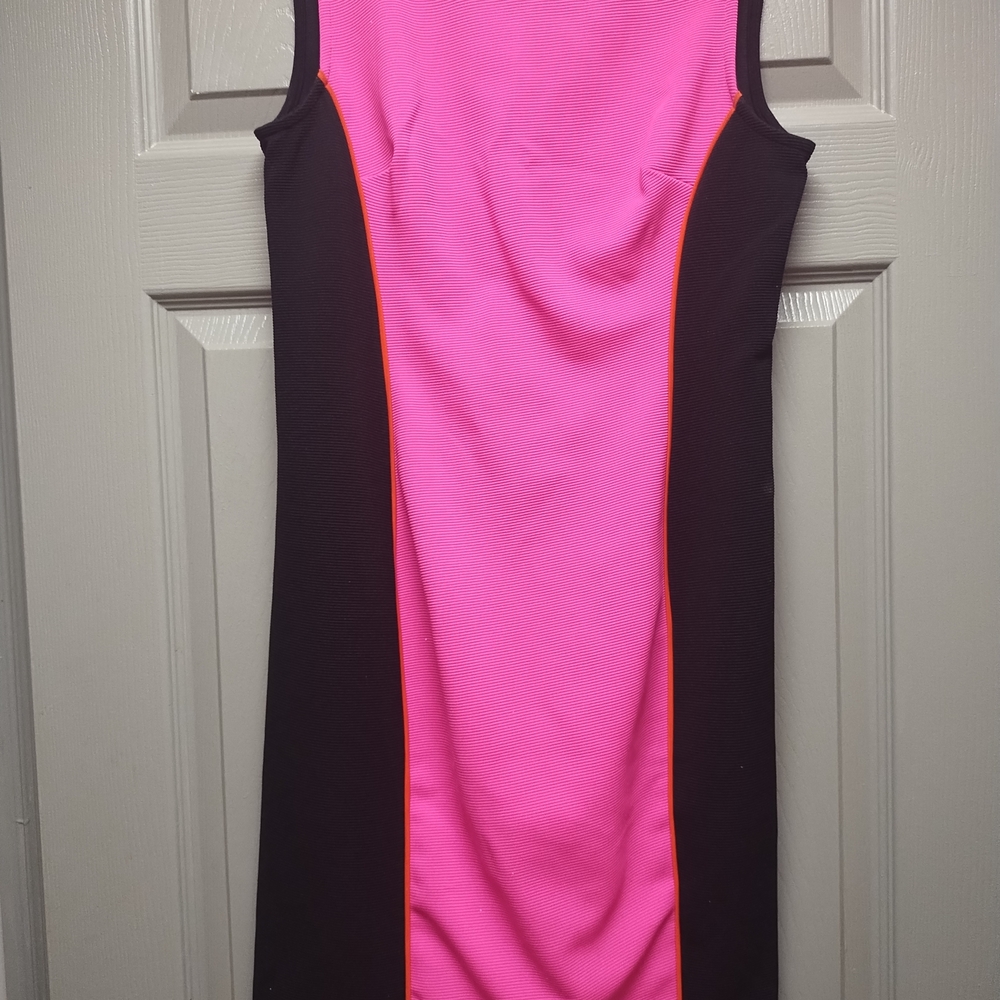 Vibrant Pink and Black Midi Dress